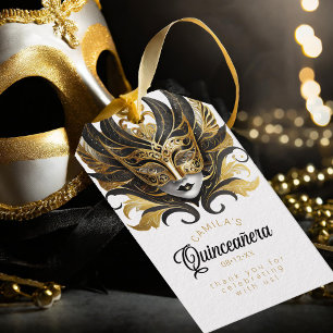 Étiquettes-cadeau Masquerade Quinceanera Black Gold ID1031