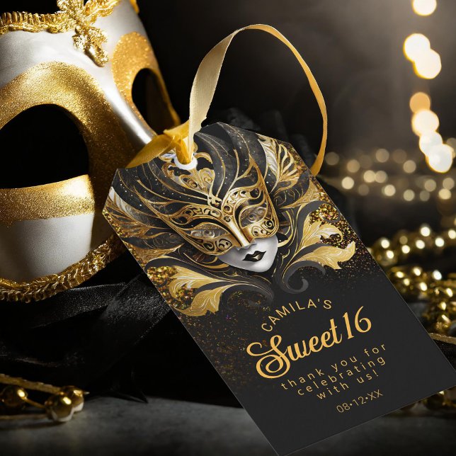 Étiquettes-cadeau Masquerade Sweet 16 Noir Or V2 ID1032 (Créateur téléchargé)