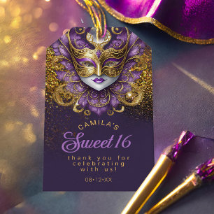 Étiquettes-cadeau Masquerade Sweet 16 Purple Gold V2 ID1032