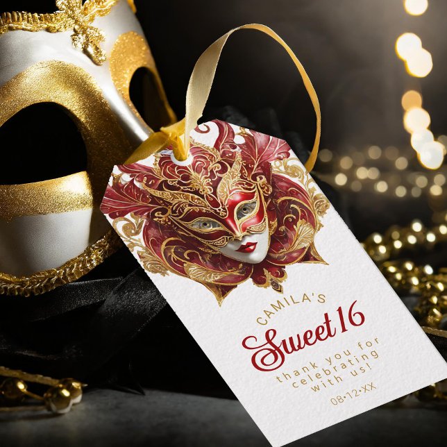 Étiquettes-cadeau Masquerade Sweet 16 Red Gold ID1032 (Créateur téléchargé)