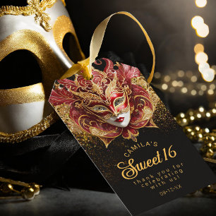 Étiquettes-cadeau Masquerade Sweet 16 Red Gold V2 ID1032