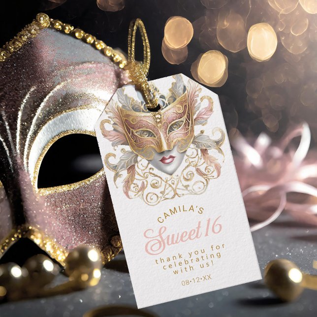 Étiquettes-cadeau Masquerade Sweet 16 Rose Gold ID1032 (Créateur téléchargé)
