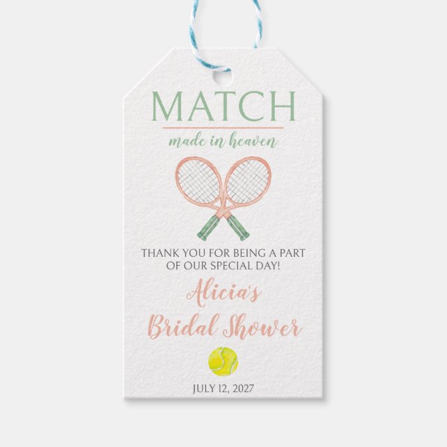 Étiquettes-cadeau Match Made in Heaven, Fête des mariées de tennis (Devant)
