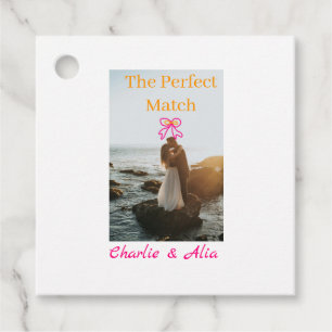 Étiquettes Cadeau match parfait mariage couple photo retro rose