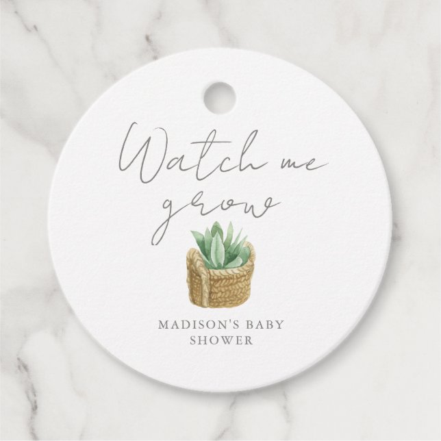 Étiquettes Cadeau Me regarder grandir Baby shower simple Succulent (Devant)
