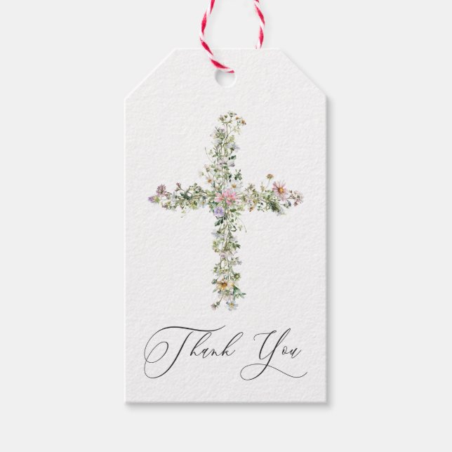 Étiquettes-cadeau Meadow fleur sauvage cross Merci religieux (Devant)