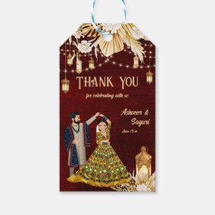 Étiquettes-cadeau Mehndi Sangeet maroon de danse couple cadeau