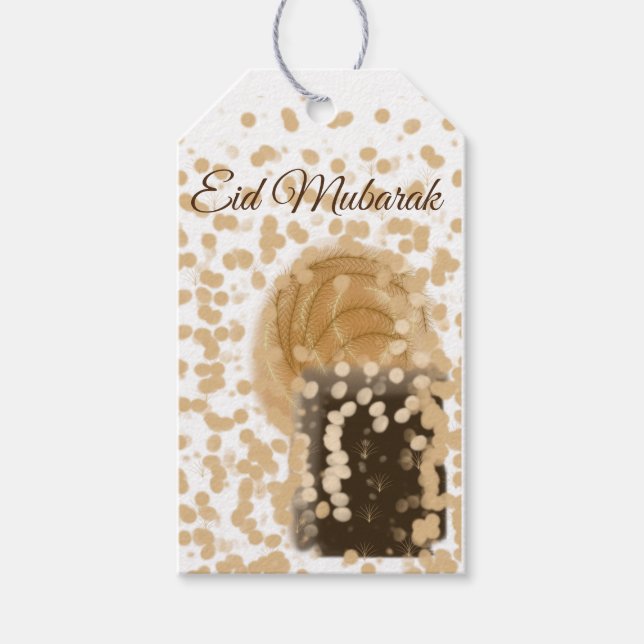 Étiquettes-cadeau meilleur boho chic or élégant heureux eid moubarak (Devant)