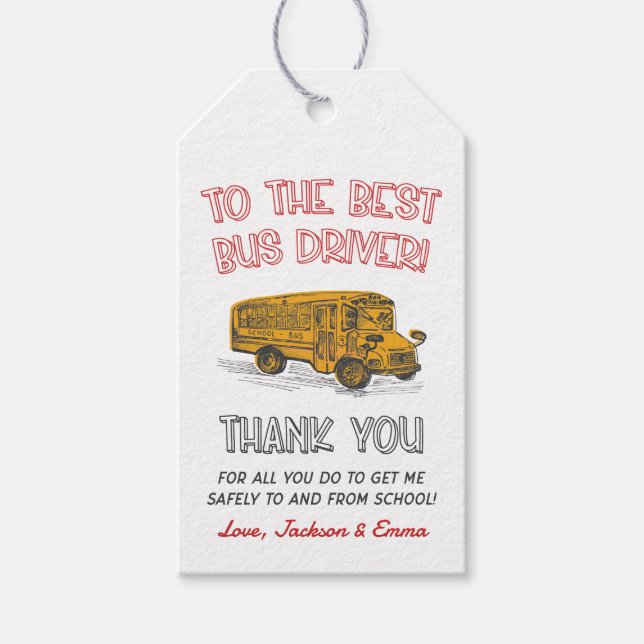 Étiquettes-cadeau Meilleur Merci d'appréciation du conducteur de bus (Devant)