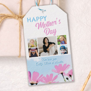 Étiquettes-cadeau Meilleure maman Fleurs 4 Enfants Photos Collage