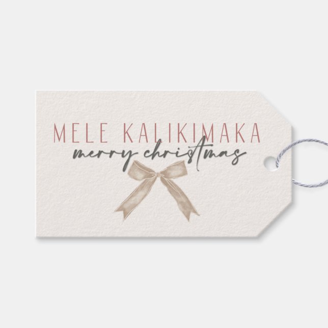 Étiquettes-cadeau Mele Kalikimaka Bow, Noël de style hawaïen (Devant (Horizontal))