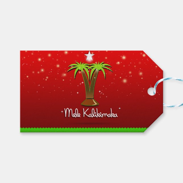 Étiquettes-cadeau Mele Kalikimaka Palm Tree pour Noël (Devant (Horizontal))
