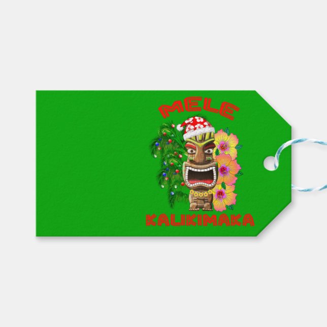 Étiquettes-cadeau Mele Kalikimaka Santa Claus Tiki (Devant (Horizontal))