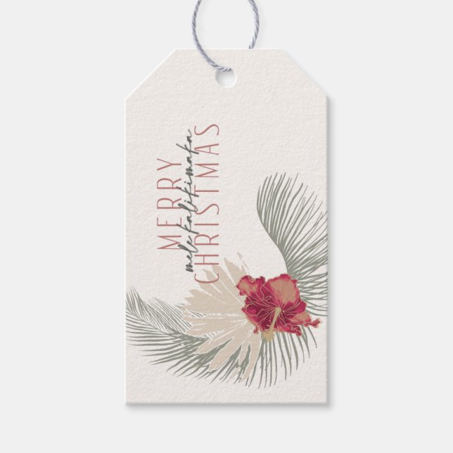 Étiquettes-cadeau Mele Kalikimaka Wreath, style hawaïen Noël (Devant)