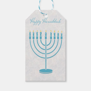 Étiquettes-cadeau Menorah Bleue, Bonne Hanoukka