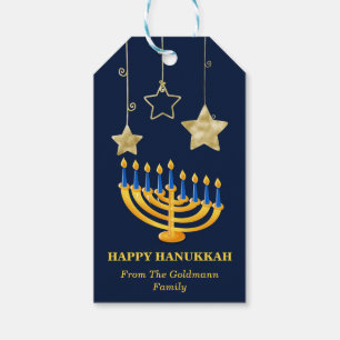 Étiquettes-cadeau Menorah or moderne et Hanoukka heureuse étoile