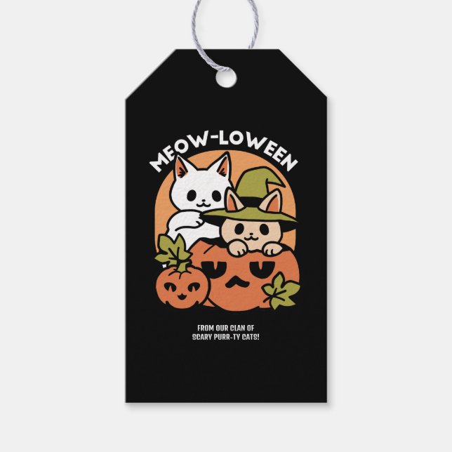 Étiquettes-cadeau Meow-Loween - Festive Halloween Conception de chat (Devant)
