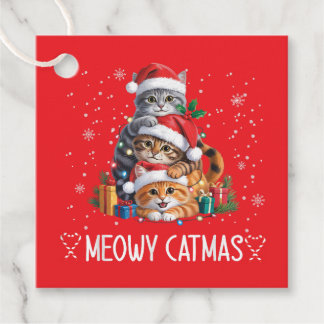 Étiquettes Cadeau Meowy Catmas Chat Arbre de Noël Xmas Drôle