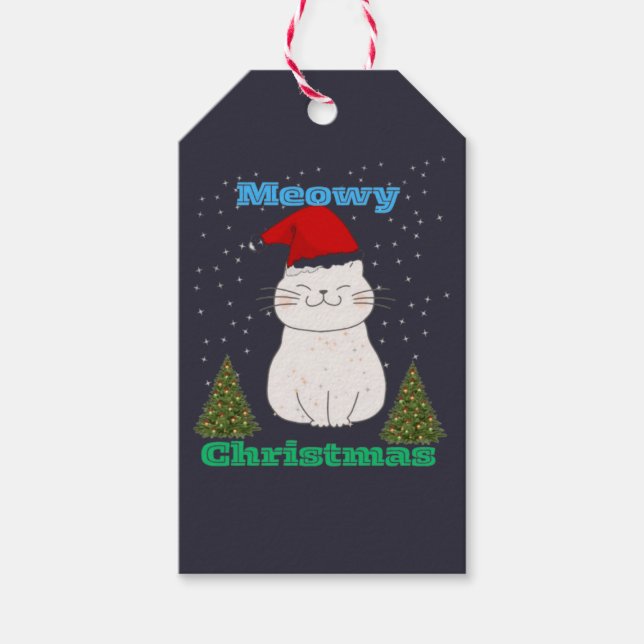 Étiquettes-cadeau Meowy Christmas Cute Cat Design | Funny Holiday Ca (Devant)