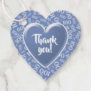 Étiquettes Cadeau Merci 100e nombre aléatoire Motif bleu/blanc