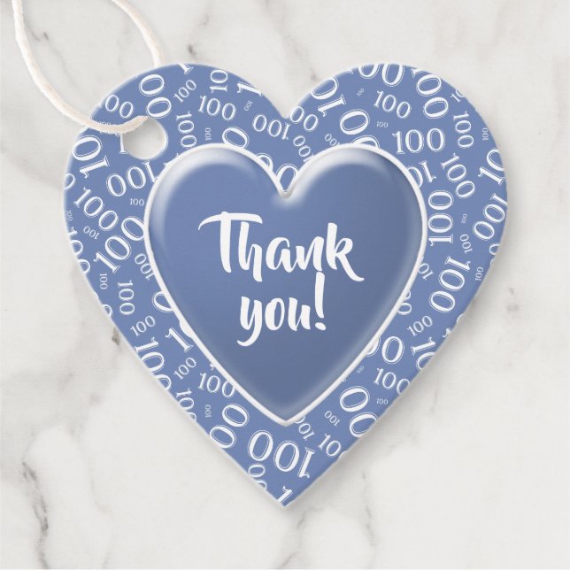 Étiquettes Cadeau Merci 100e nombre aléatoire Motif bleu/blanc (Devant)