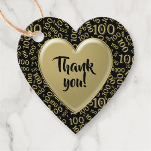 Étiquettes Cadeau Merci 100e nombre aléatoire Motif noir/or