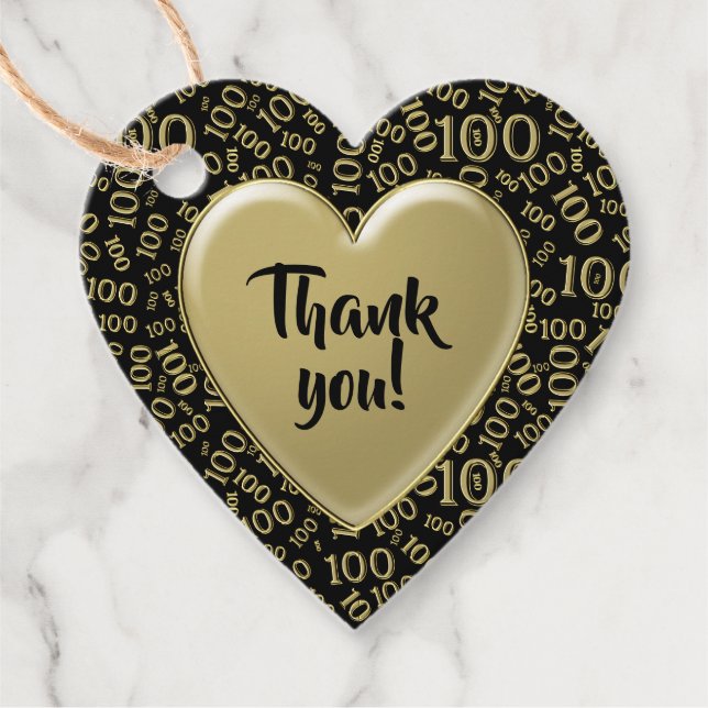 Étiquettes Cadeau Merci 100e nombre aléatoire Motif noir/or (Devant)
