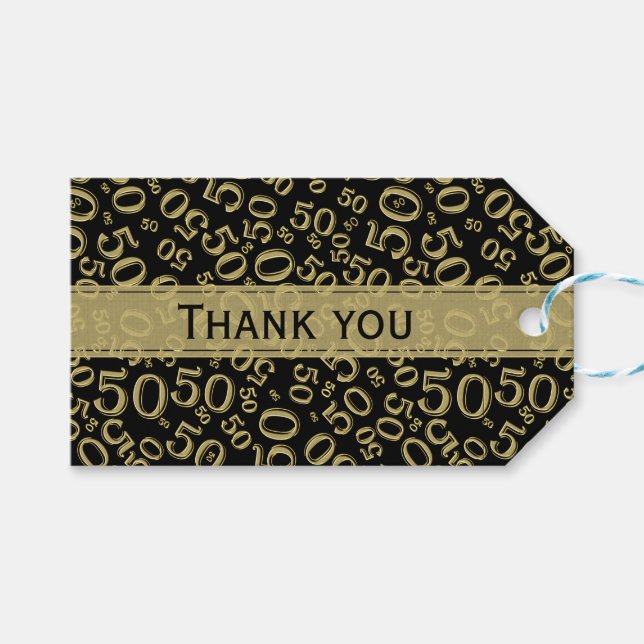Étiquettes-cadeau Merci 50e anniversaire Gold/Black Numéro Motif (Devant (Horizontal))