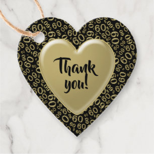 Étiquettes Cadeau Merci 60e Cool Numéro Motif Or et noir