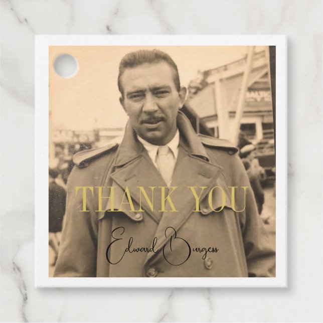 Étiquettes Cadeau Merci 80e anniversaire Photo Homme Moderne (Devant)
