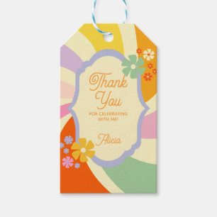 Étiquettes-cadeau Merci à fleurs Super les années 70 rétro