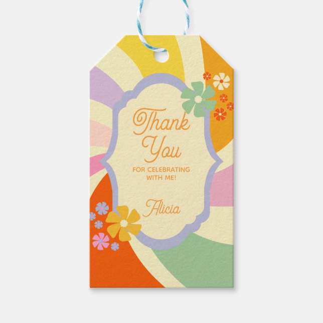 Étiquettes-cadeau Merci à fleurs Super les années 70 rétro (Devant)