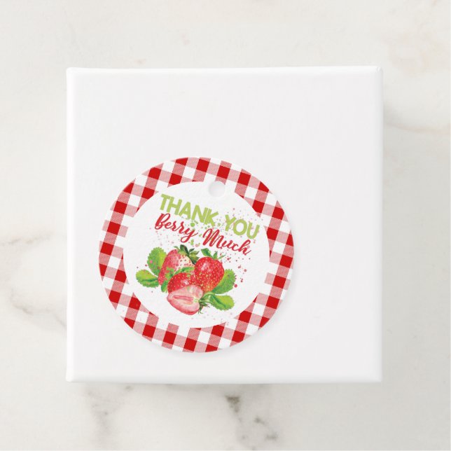 Étiquettes Cadeau Merci à pâte fraise d'anniversaire (En situation)