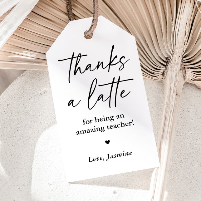 Étiquettes-cadeau Merci à un professeur de café en latte appréciée (Créateur téléchargé)