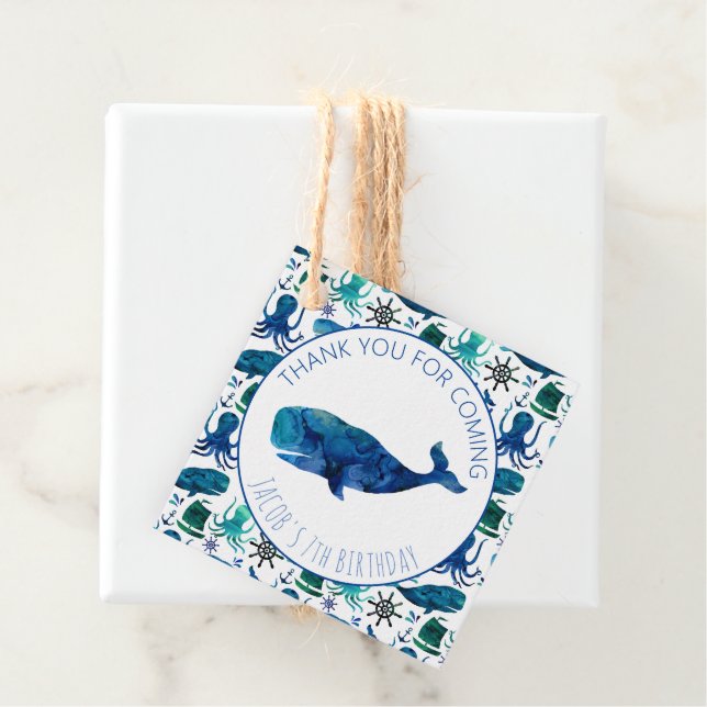 Étiquettes Cadeau Merci Anniversaire Baleine marine Baleine nautique (En situation)