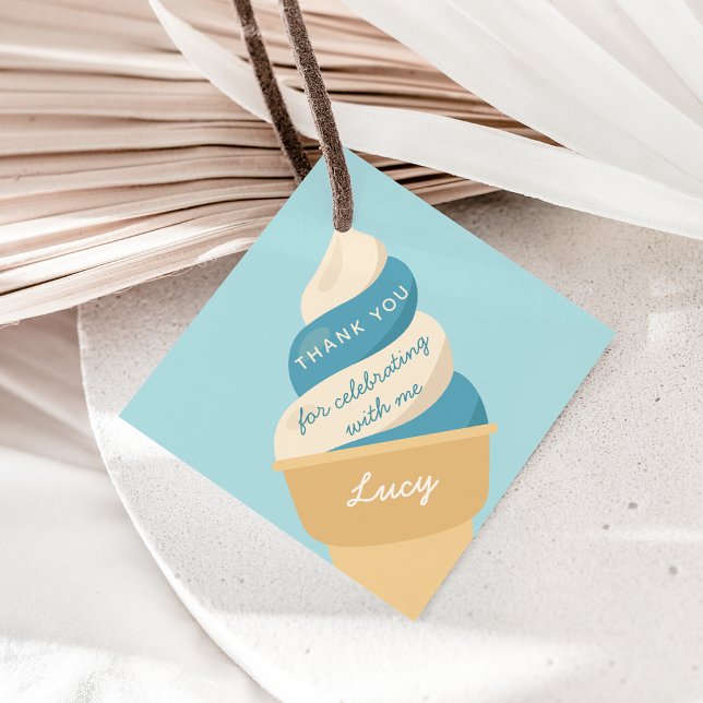 Étiquettes Cadeau Merci Anniversaire de enfant de crème glacée bleue (Créateur téléchargé)