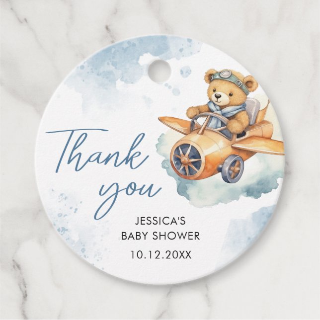 Étiquettes Cadeau Merci Aquarelle Teddy Bear Baby shower (Devant)