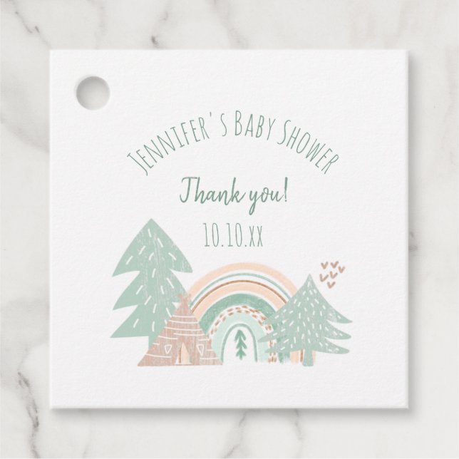 Étiquettes Cadeau Merci arc-en-ciel Boho Woodland (Devant)