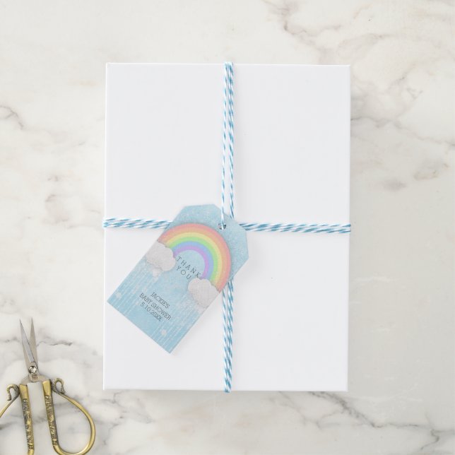 Étiquettes-cadeau Merci arc-en-ciel Pastel (Avec de laficelle)