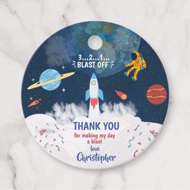 Étiquettes Cadeau Merci Astronaut fête d'anniversaire (Devant)