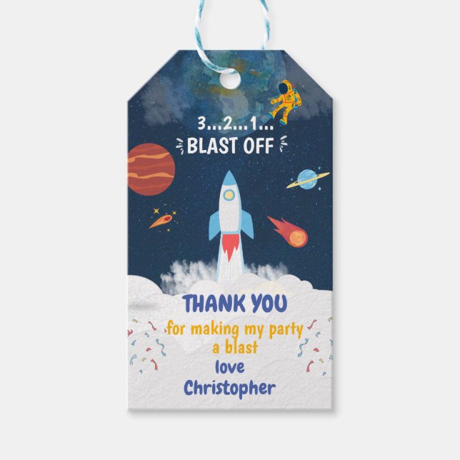 Étiquettes-cadeau Merci Astronaut fête d'anniversaire Espace extra-a (Devant)