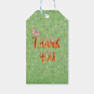 Étiquettes-cadeau merci aux pois avec papillon