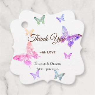 Étiquettes Cadeau Merci avec l'amour Papillons colorés Grand Clo
