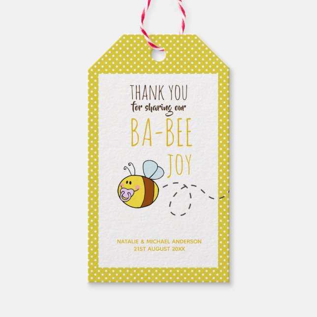 Étiquettes-cadeau Merci BA-BEE Baby shower Polkadot jaune (Devant)