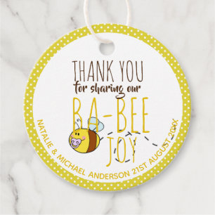 Étiquettes Cadeau Merci BA-BEE Baby shower Polkadot jaune