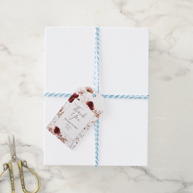 Étiquettes-cadeau Merci Baby shower Fleur sauvage d'automne (Avec de laficelle)