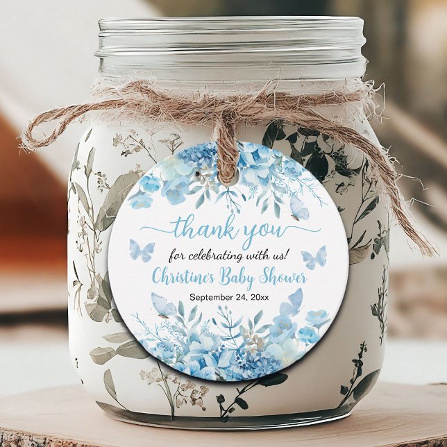 Étiquettes Cadeau Merci Baby shower floral bleu (Créateur téléchargé)