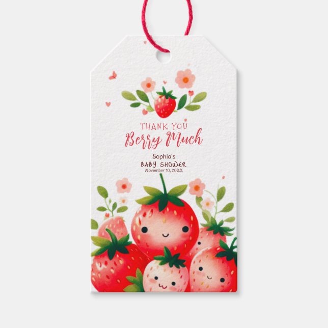 Étiquettes-cadeau Merci Baby shower fraise Berry beaucoup (Devant)