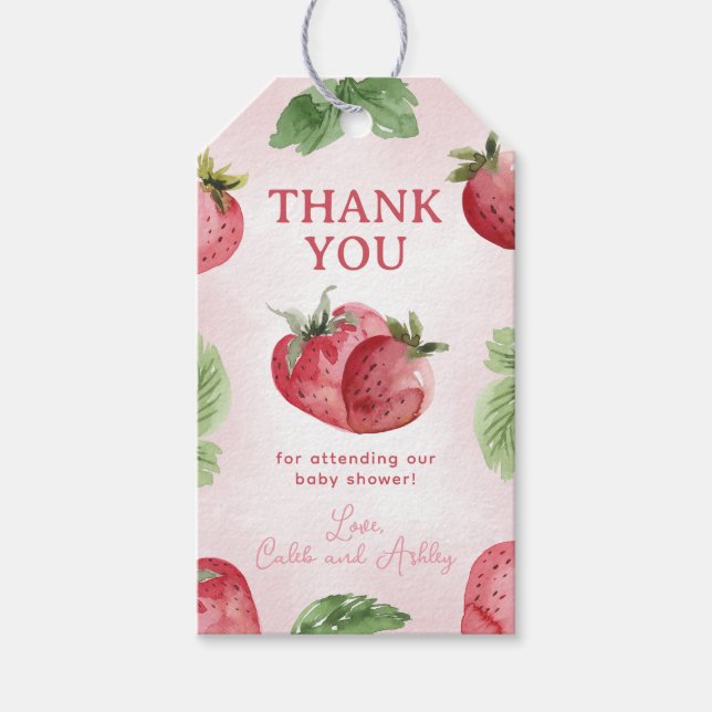 Étiquettes-cadeau Merci Baby shower fraise Favoriser (Devant)