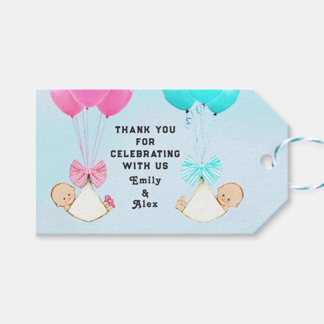 Étiquettes-cadeau Merci Baby shower jumeaux (Devant (Horizontal))